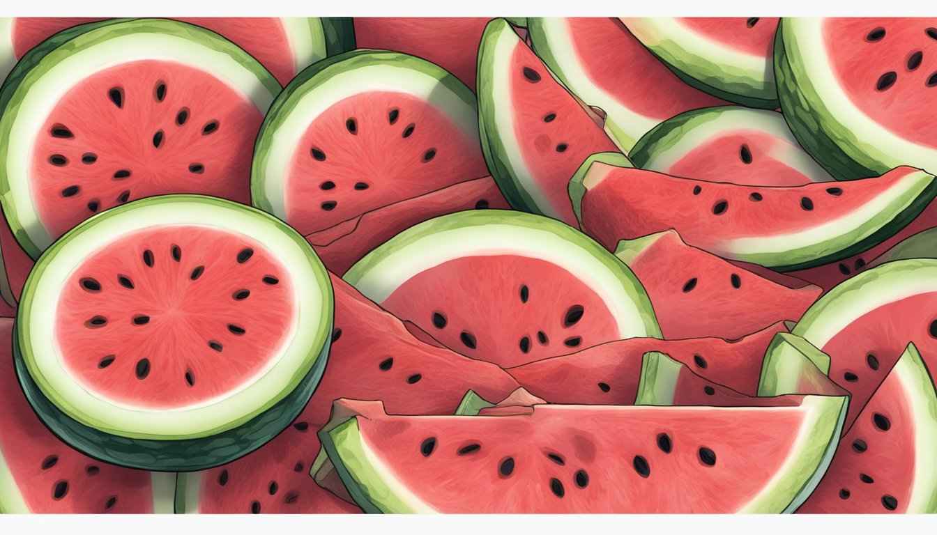 A sliced watermelon with visible signs of spoilage, such as mold or off-putting odor