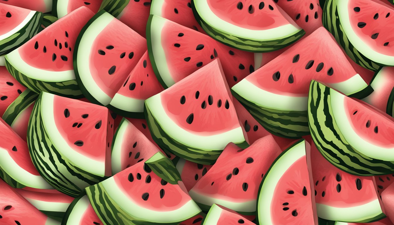 A watermelon sliced open, with mushy, discolored flesh and excessive seeds scattered around