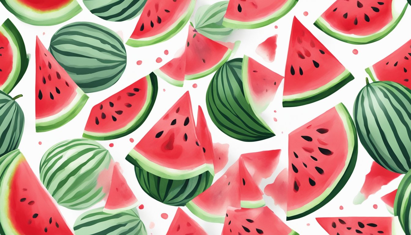 A watermelon slice spills on a white shirt, causing a bright red stain. A person quickly blots the fabric with a damp cloth to minimize damage