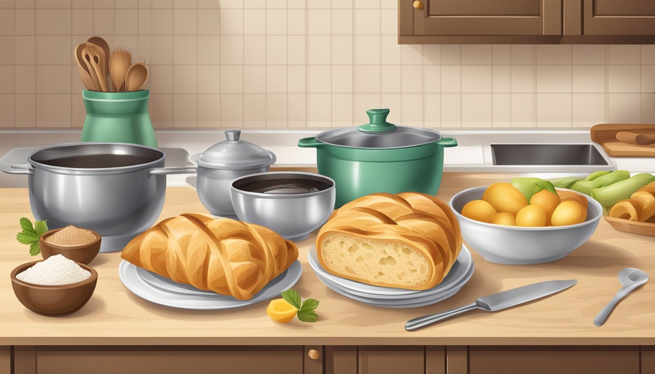 A kitchen counter with ingredients and tools for making breakfast strudel