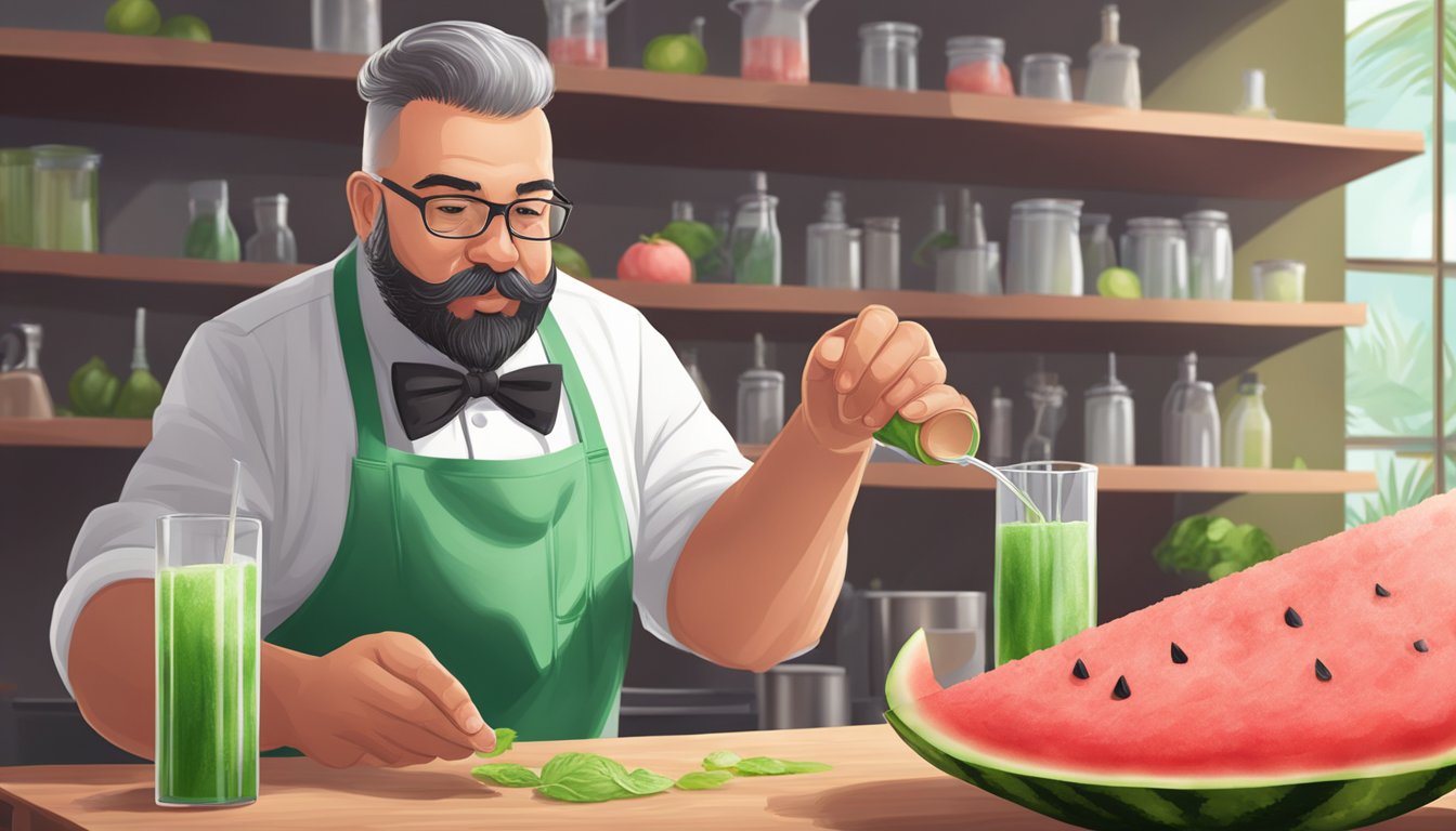 A chef blending watermelon fiber into a refreshing drink