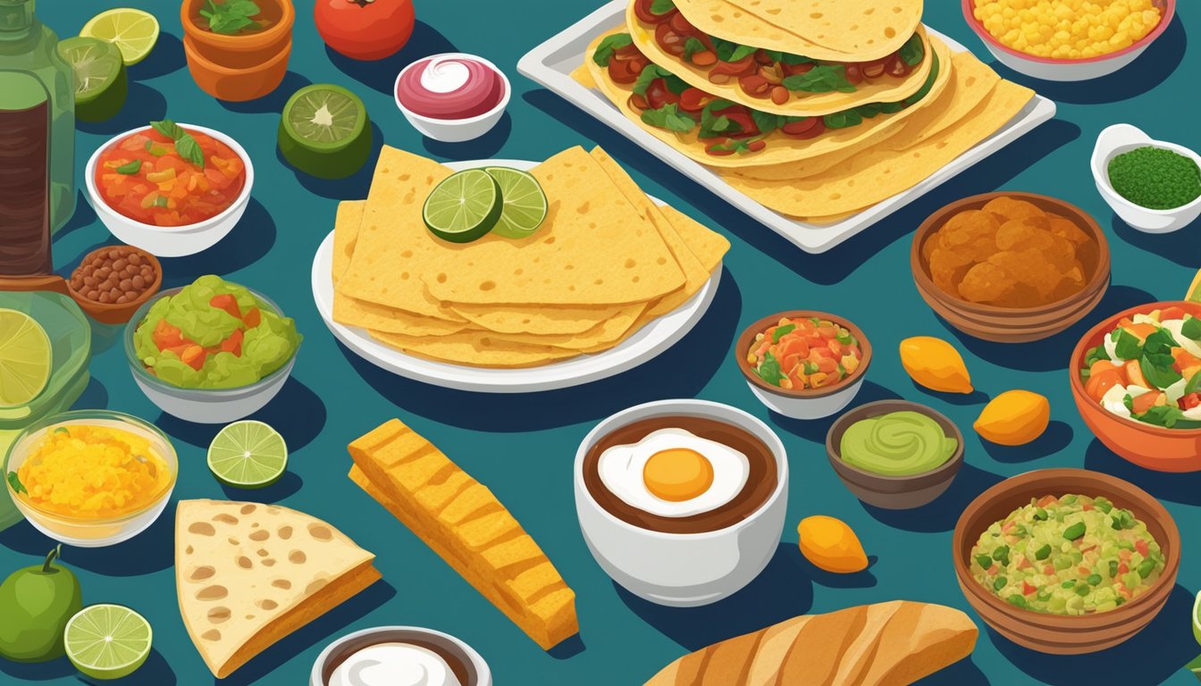 A colorful table spread with traditional Mexican breakfast ingredients and regional twists