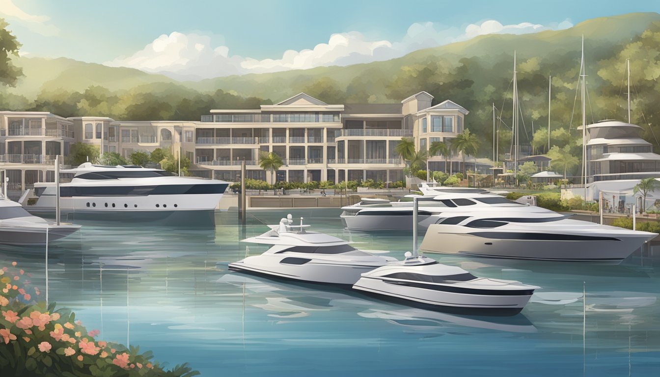 A serene marina filled with luxury yachts, offering a unique and peaceful venue for memorial services beyond the traditional funeral home setting