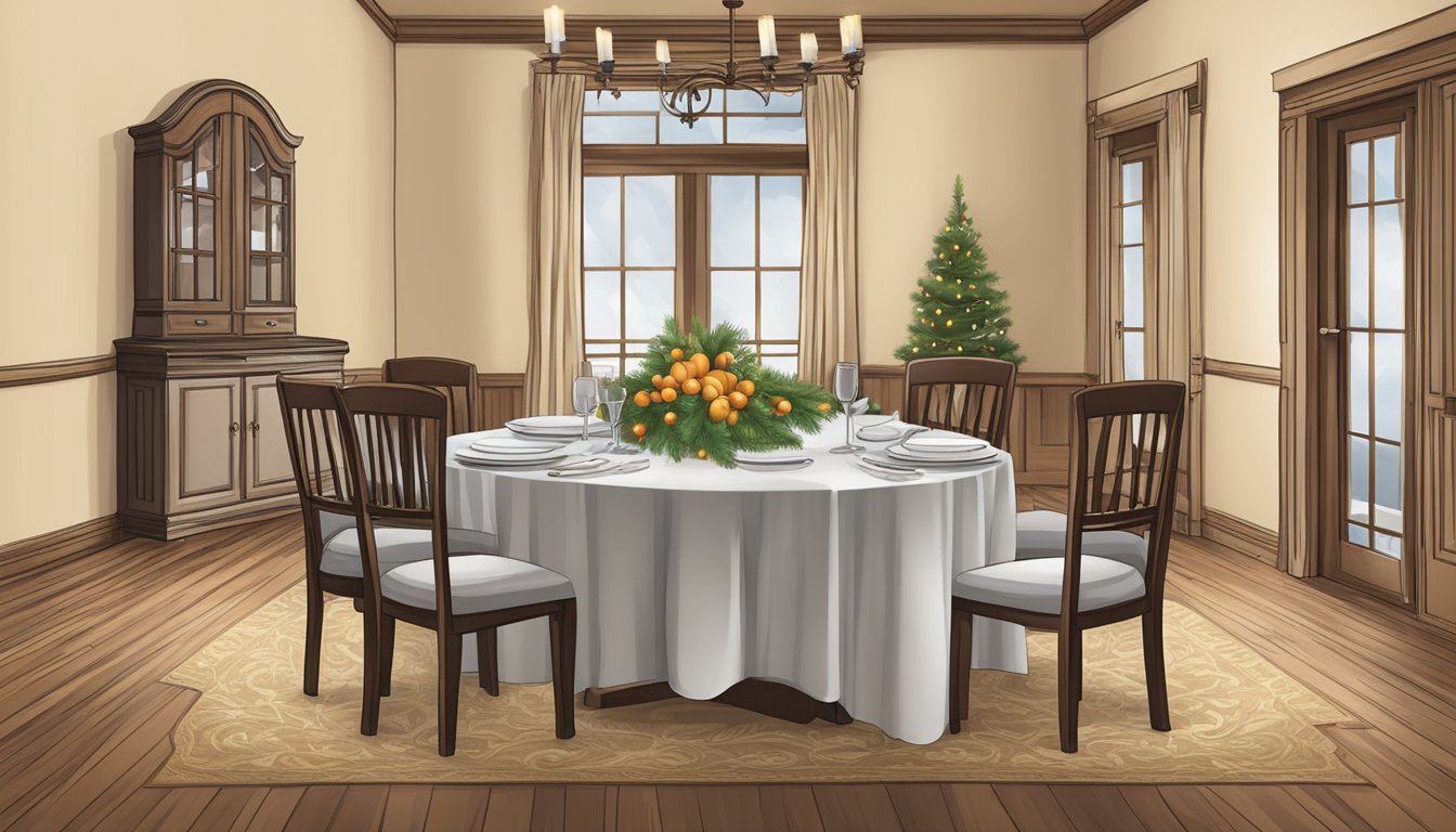 A dining table set for a holiday meal, with one empty chair and a place setting in remembrance of the lost loved one