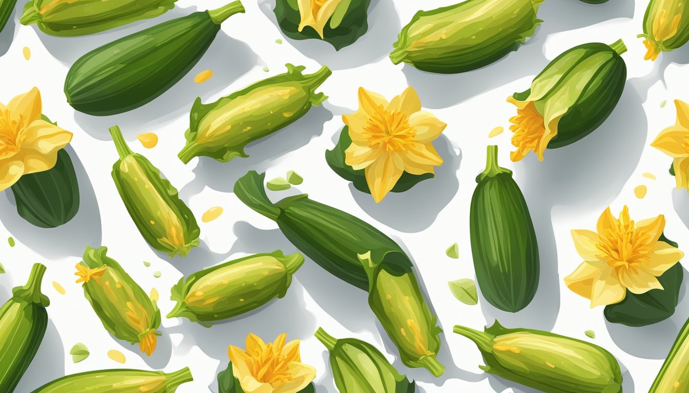 Fresh zucchini blossoms being gently rinsed and carefully stuffed with a savory filling before being lightly battered and fried to a golden crisp