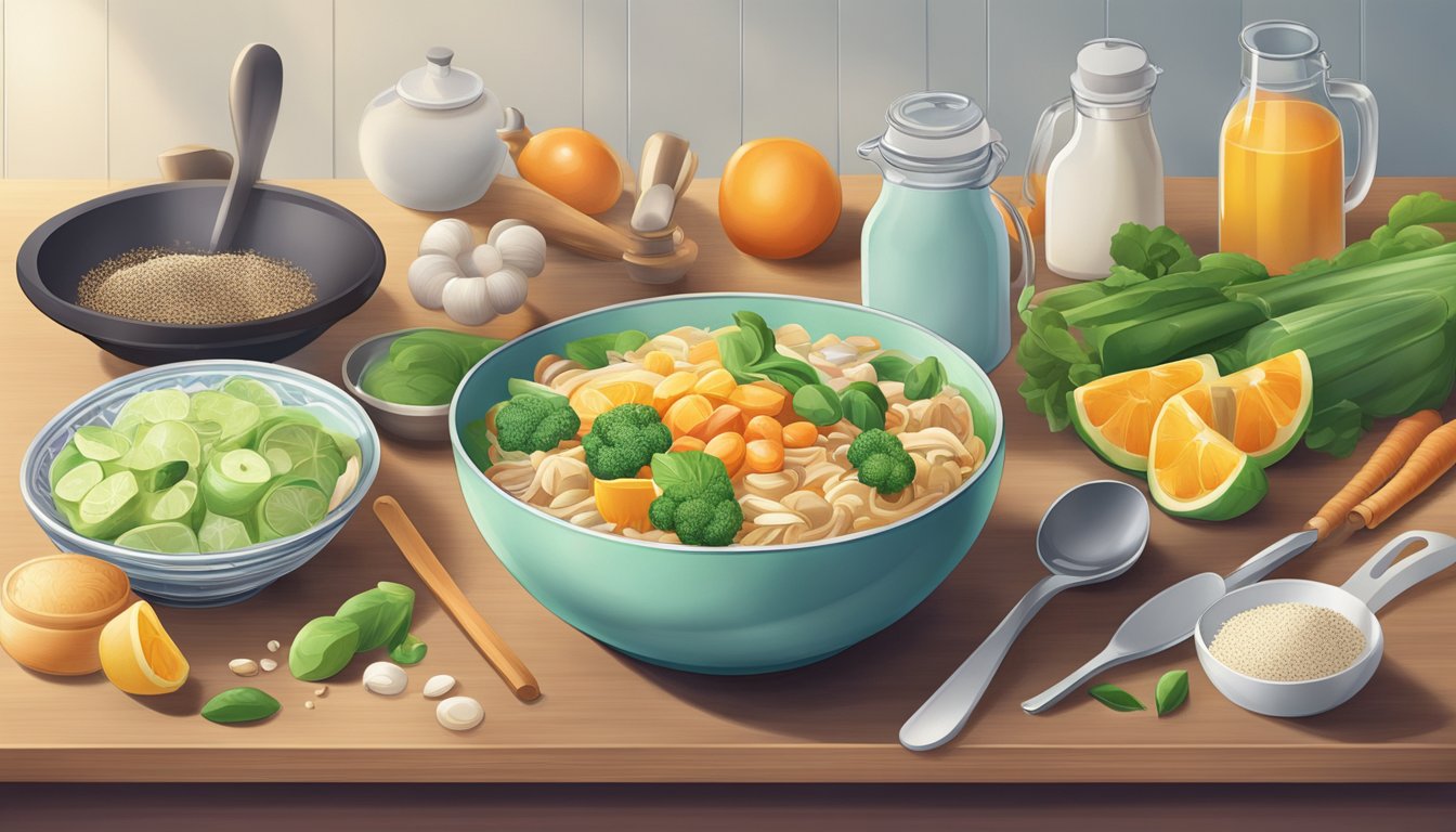 A bowl of Xiaomi sits on the kitchen counter, surrounded by utensils and ingredients