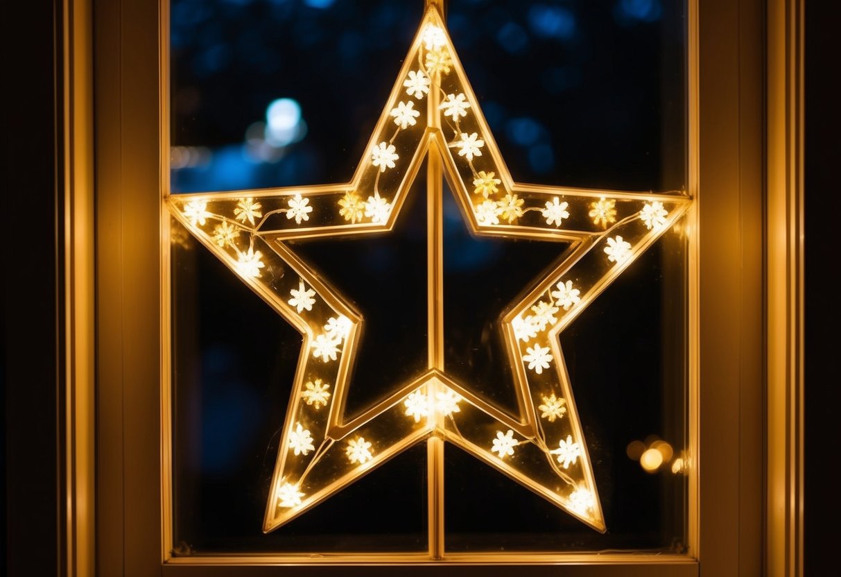 A star-shaped window glows with 20 twinkling Christmas lights