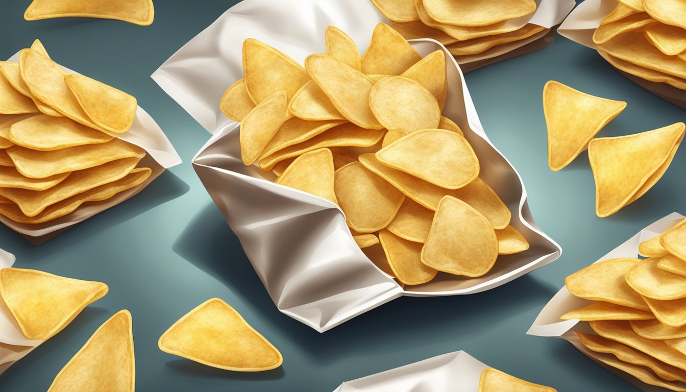 A bag of baked and fried chips next to each other, with a spotlight highlighting the baked chips to emphasize their healthier choice