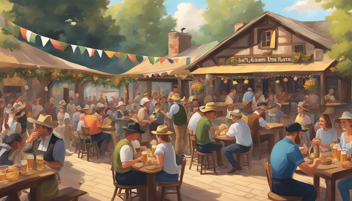 A lively German Texan festival at a historic tavern, with traditional music, food, and beer