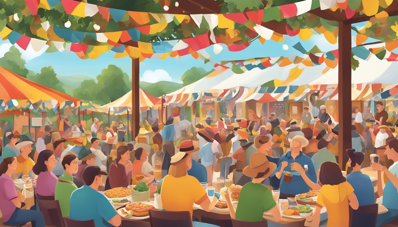 A lively festival with traditional German Texan cuisine and literature events, featuring colorful decorations and joyful attendees