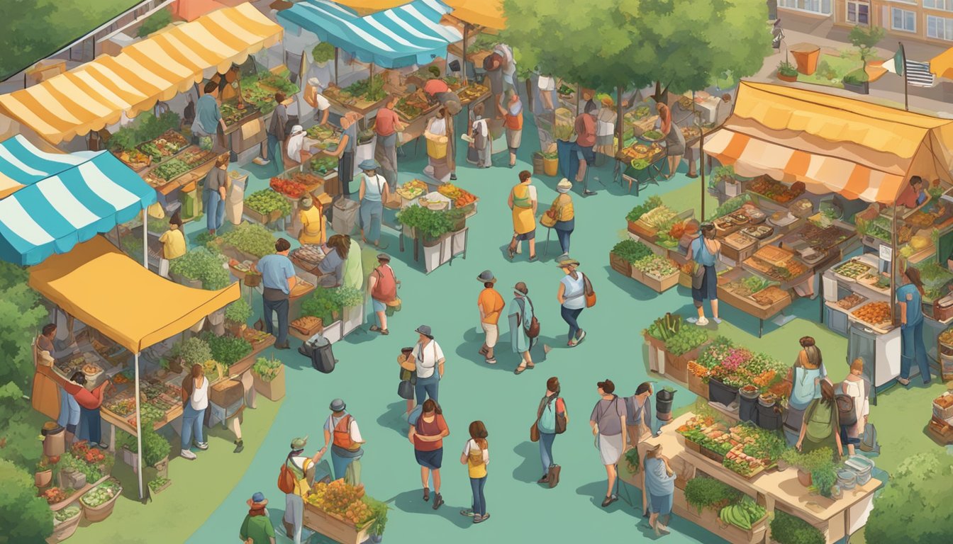 A bustling festival with German-Texan food stalls and gardening workshops