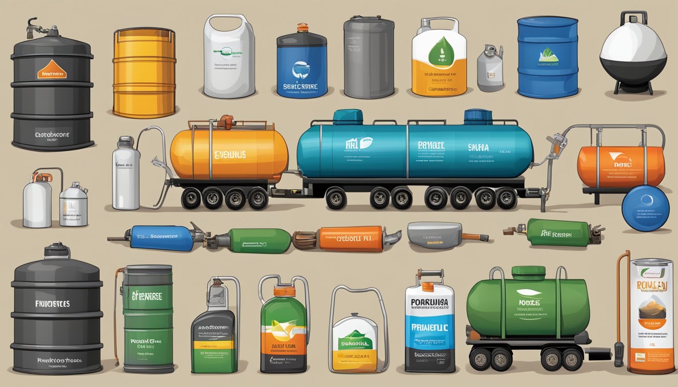 A colorful array of fuel sources, including wood, charcoal, and propane, with accompanying labels highlighting their unique characteristics