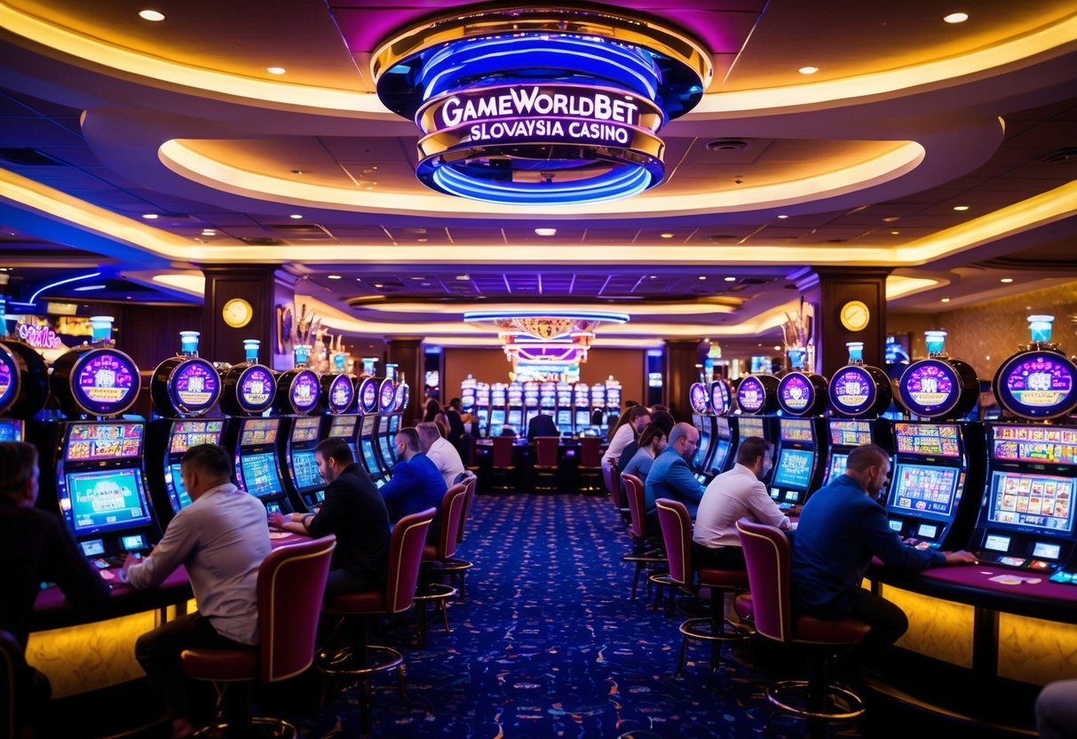 The vibrant neon lights of the GameWorldBet SK Slovakia Casino illuminate the bustling gaming floor, where players eagerly try their luck at various games