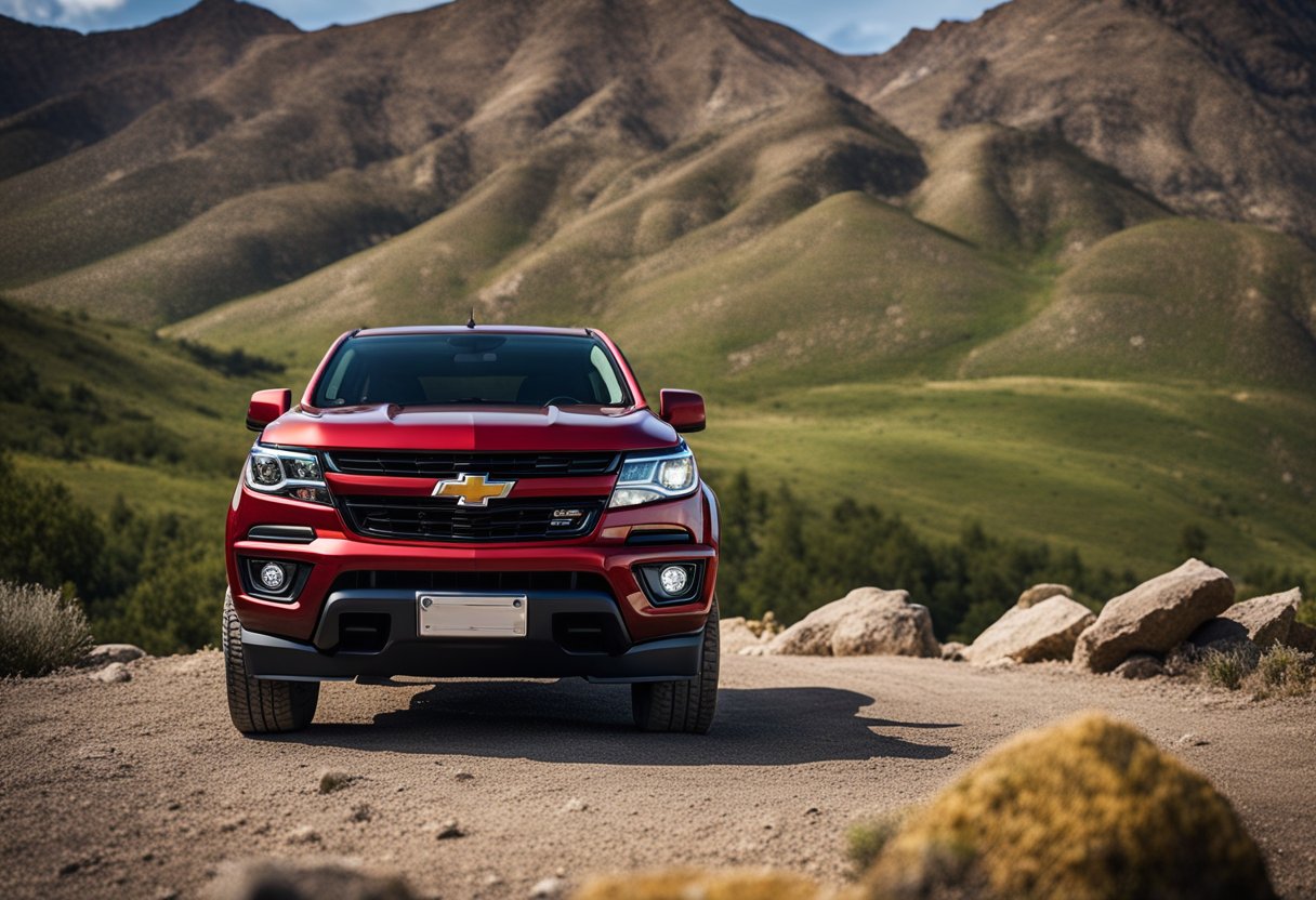 A Chevrolet Colorado parked in a mountainous Colorado landscape, showcasing its spacious truck bed