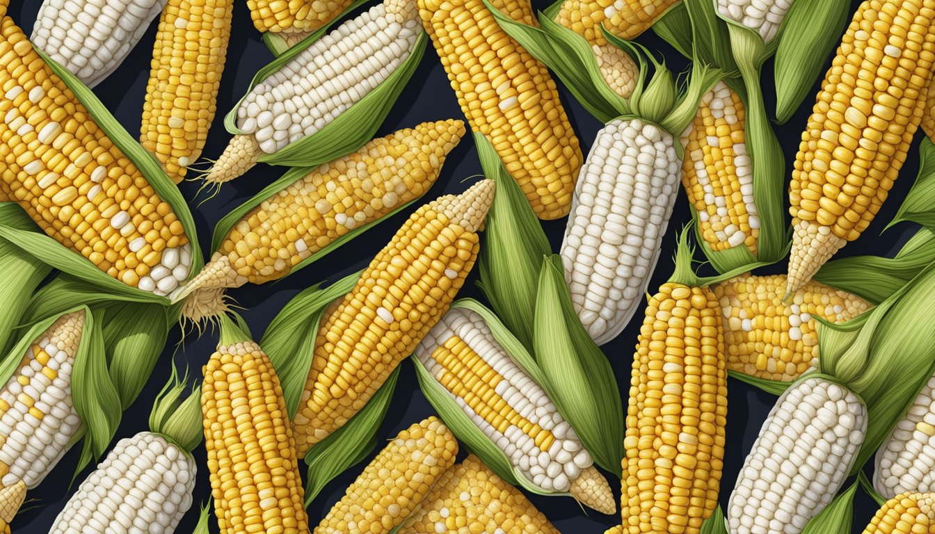 A variety of corn cobs, including yellow, white, and bi-color, arranged in a circle around an Instant Pot