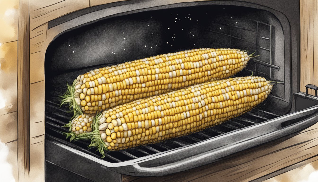 Freshly baked corn on the cob in a rustic oven, golden kernels glistening with butter and sprinkled with herbs