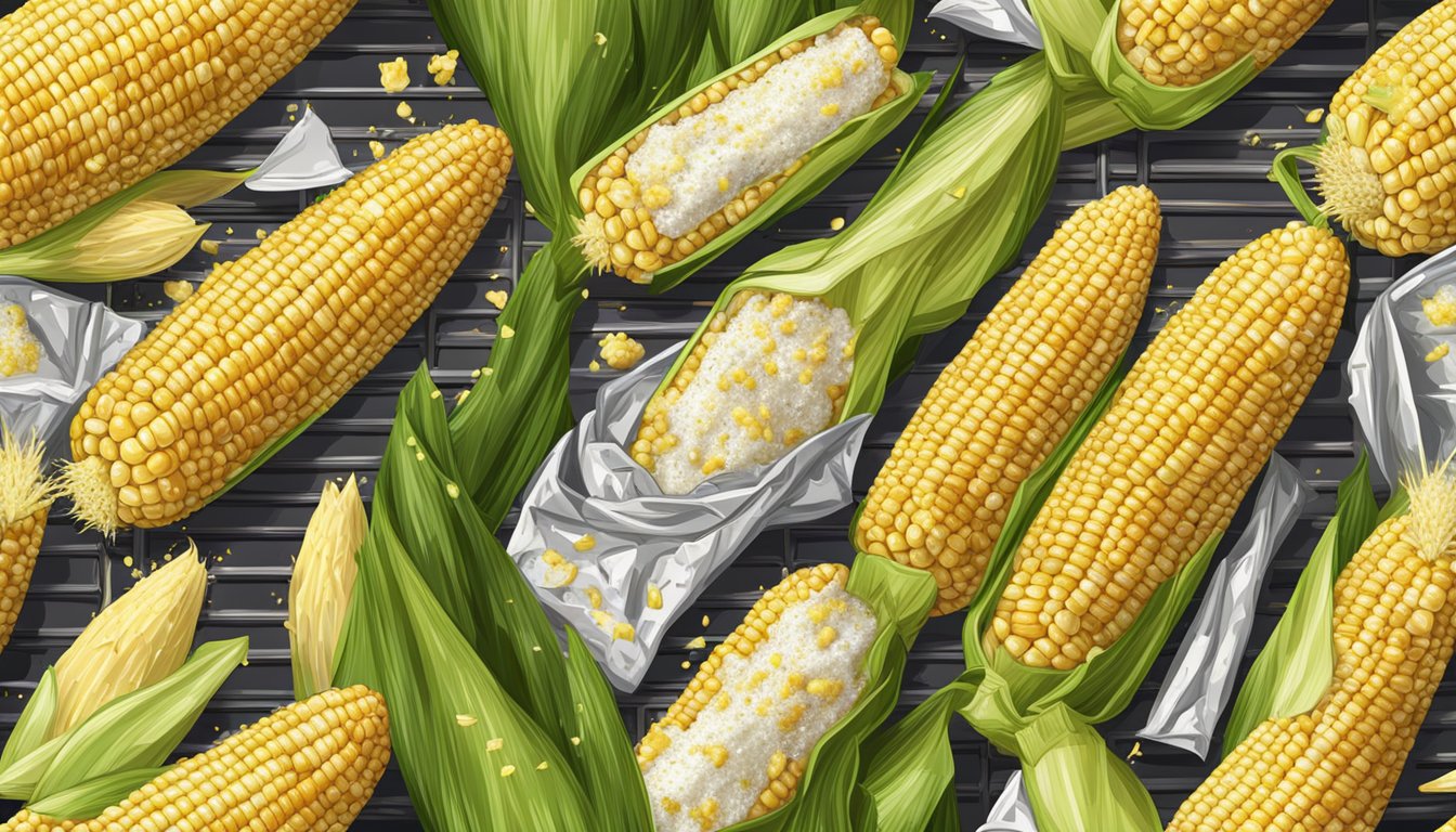 Fresh corn on the cob, slathered in butter and sprinkled with seasoning, sizzling on the grill, wrapped in foil