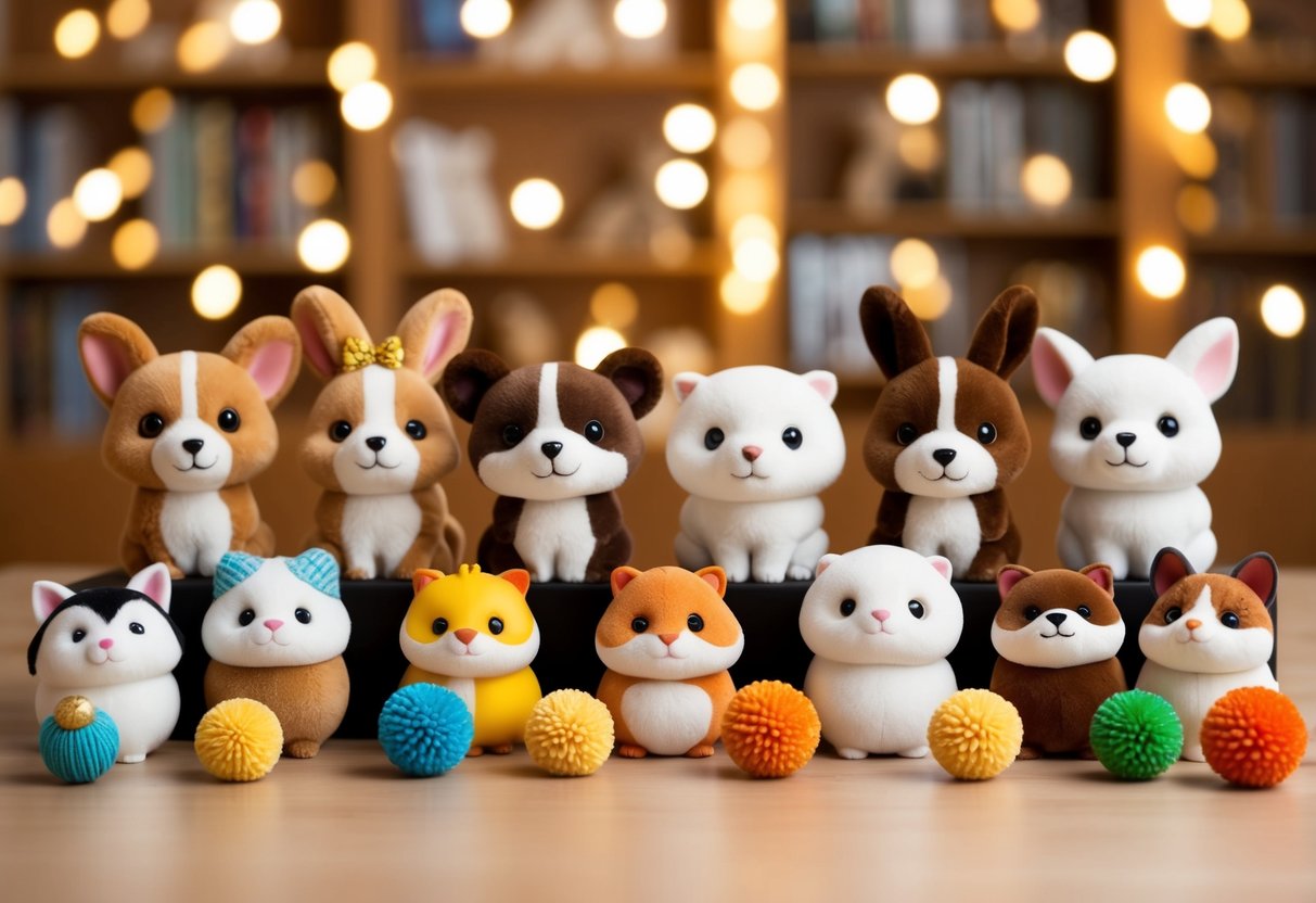 A collection of adorable animals and playful objects arranged in a charming and eye-catching display
