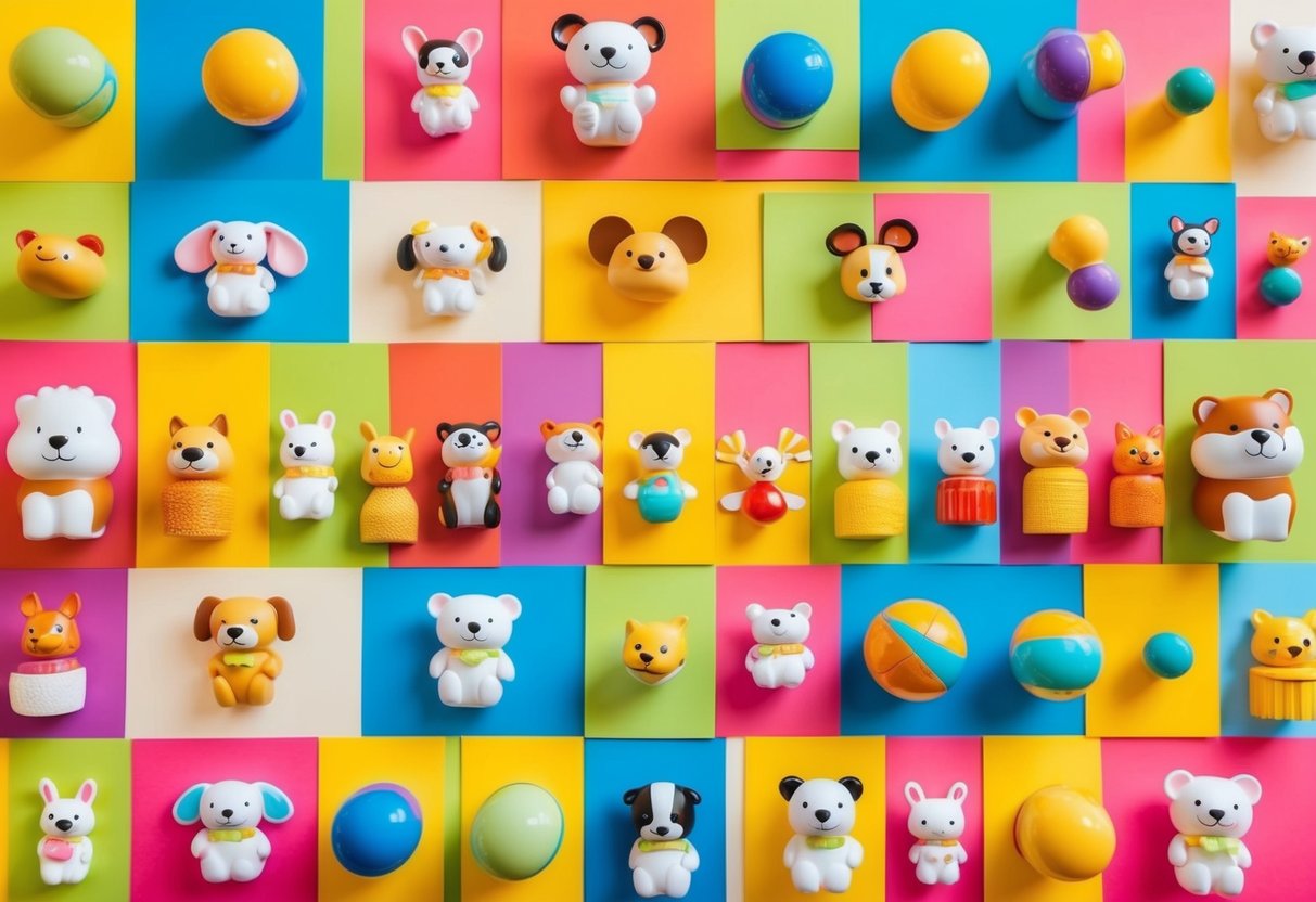A bright, colorful collage of adorable animals and playful objects arranged in a visually appealing composition