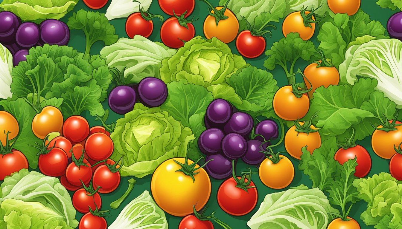 A colorful assortment of cherry tomatoes, lettuce, and other fresh vegetables arranged in a vibrant salad bowl