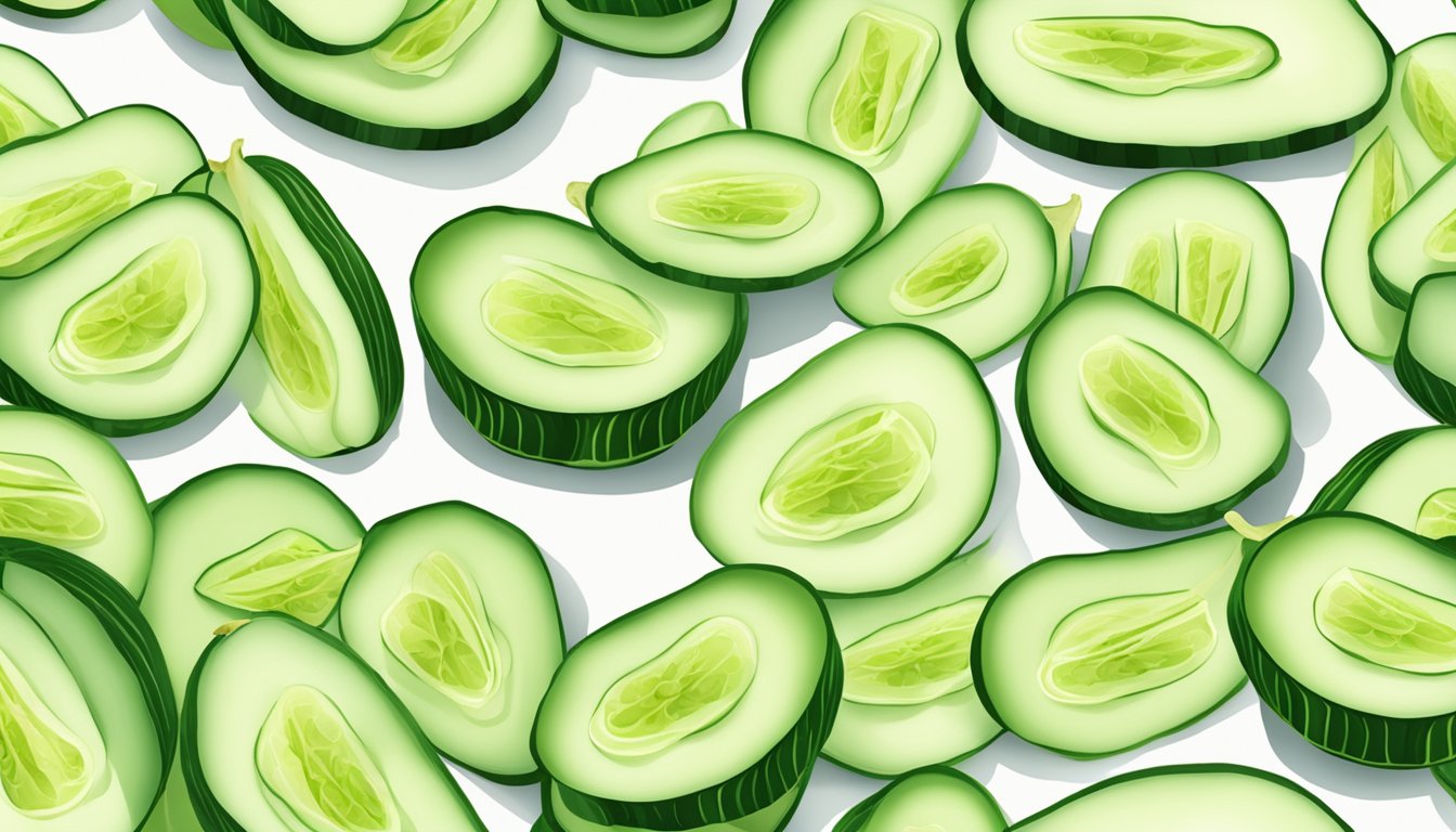 Fresh cucumber slices arranged on a clean, white plate