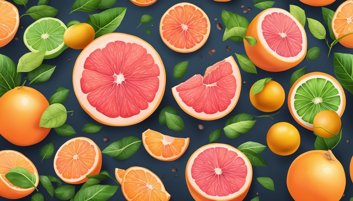 A vibrant grapefruit surrounded by liver-healthy foods and detoxifying ingredients