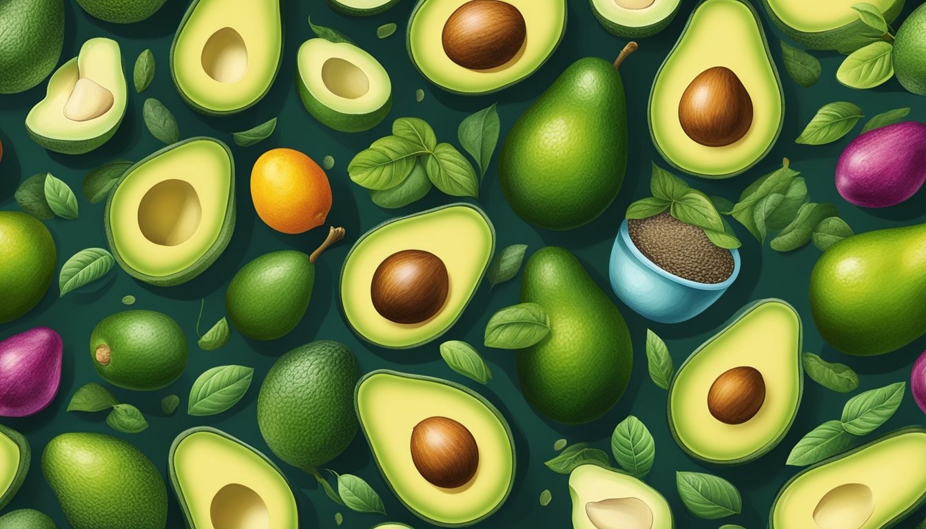 A vibrant avocado surrounded by hormone-balancing foods