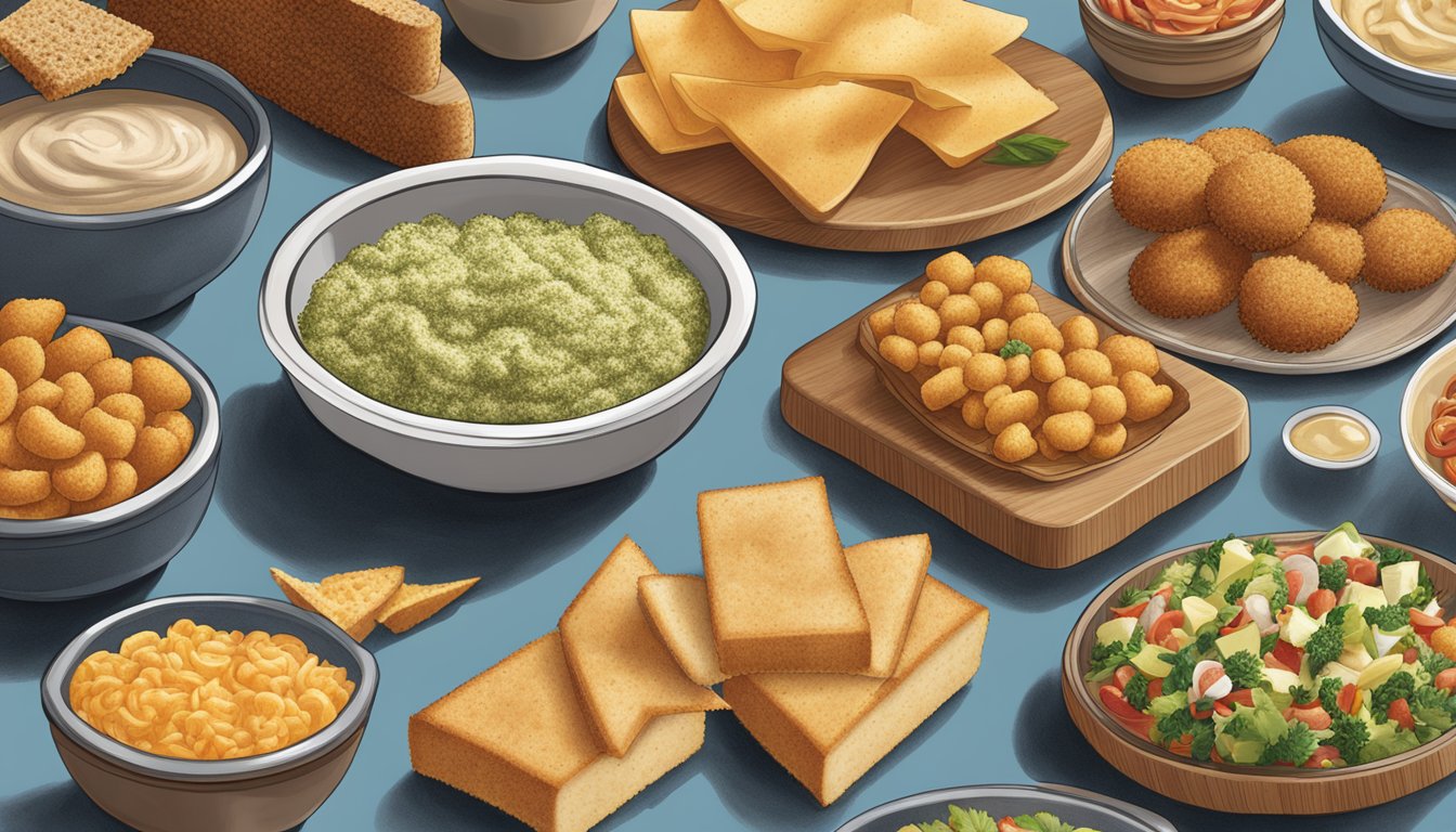 A variety of appetizers and snacks made with Progresso bread crumbs displayed on a table