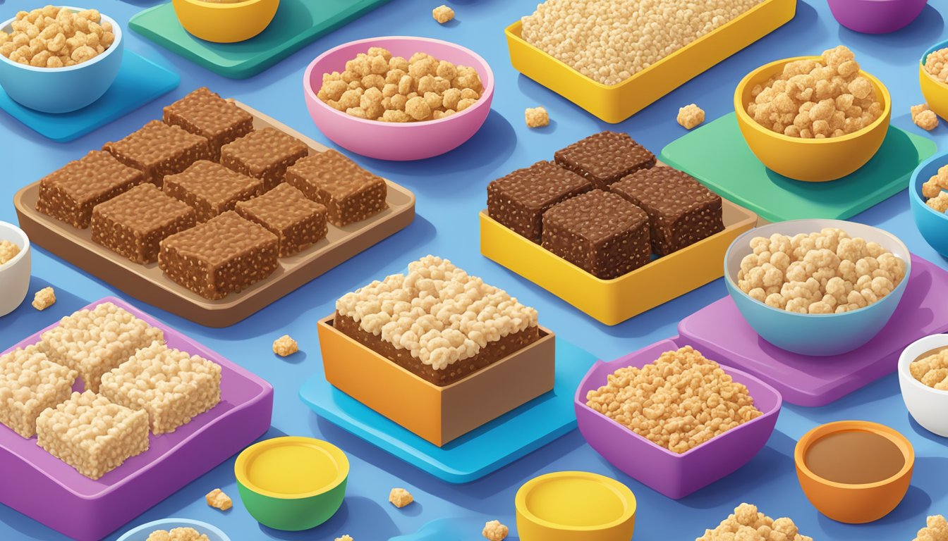 A variety of Kellogg's Rice Krispies Treats with different special diet adaptations displayed on a colorful table