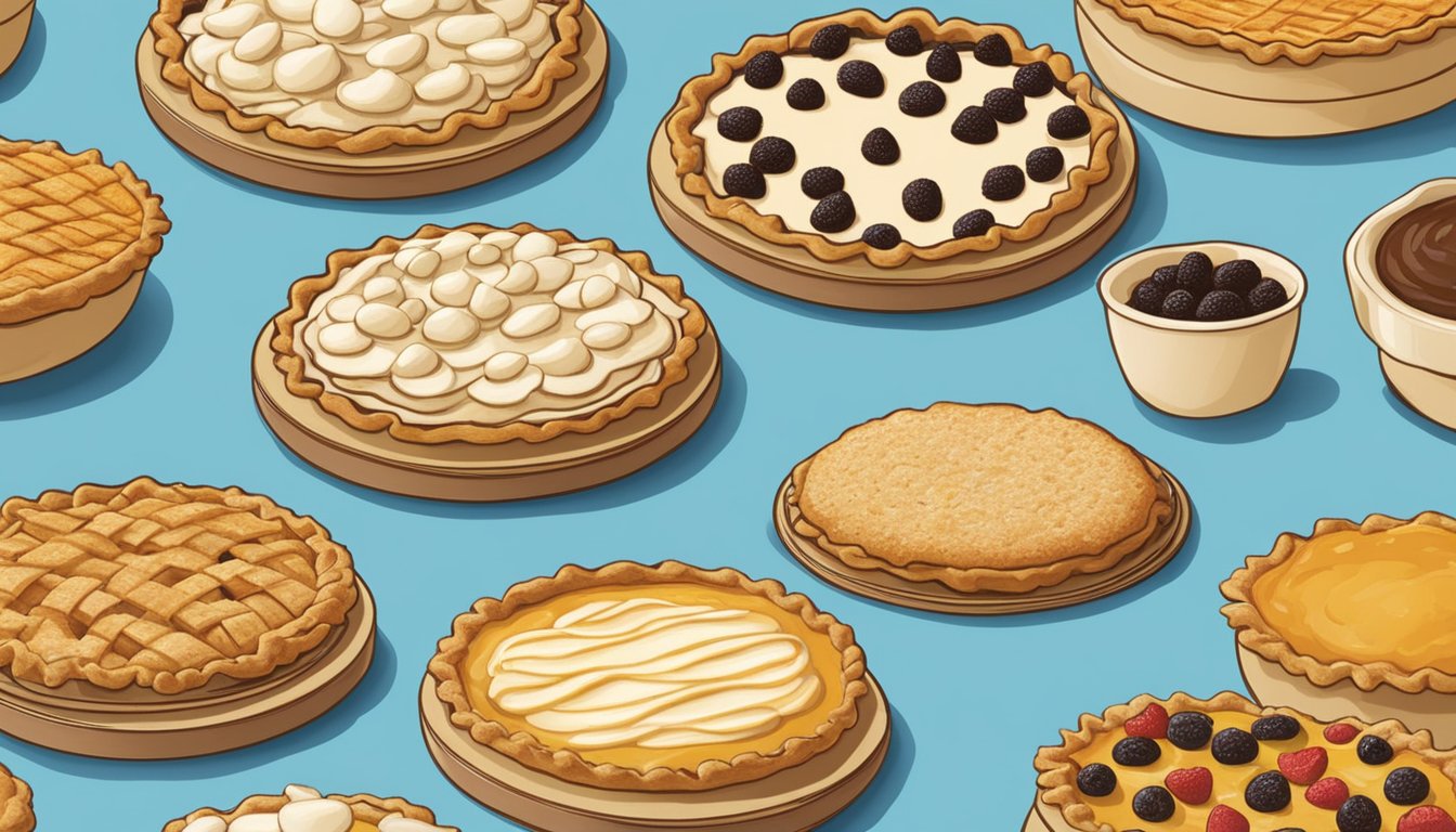 A kitchen counter with various classic pie variations displayed on Keebler graham cracker crusts