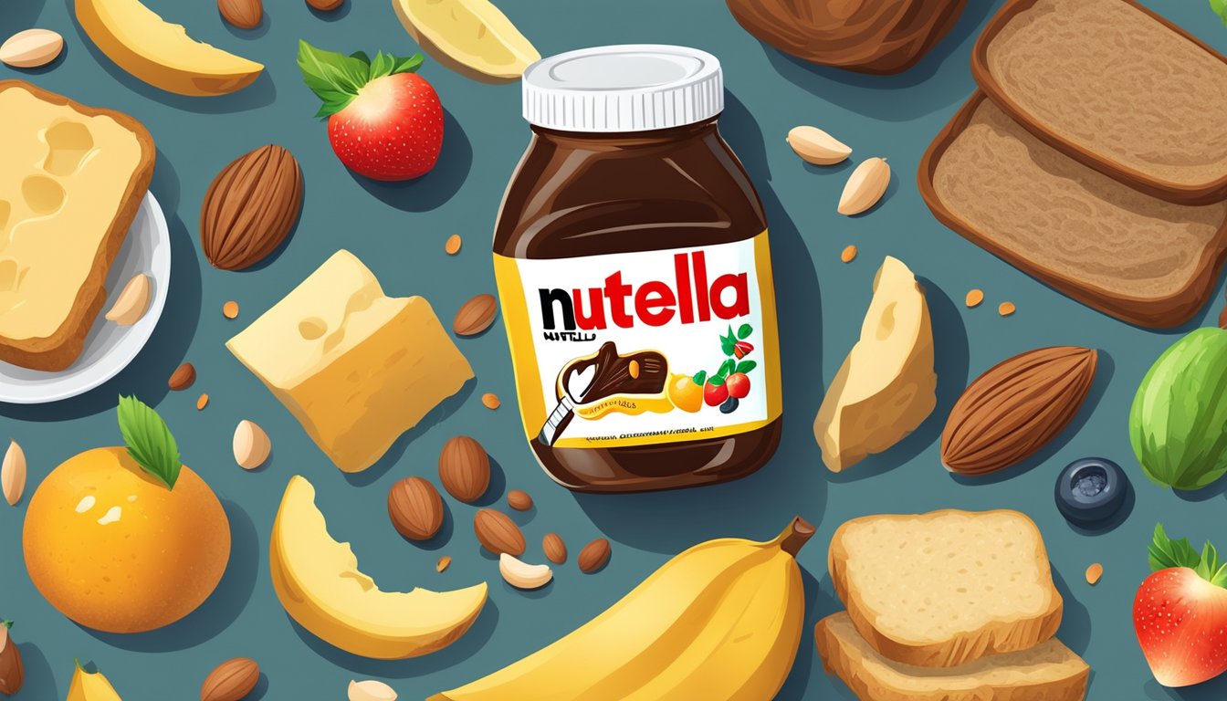 A jar of Nutella surrounded by various ingredients like fruits, nuts, and bread, ready to be used for creative recipes beyond simple toast