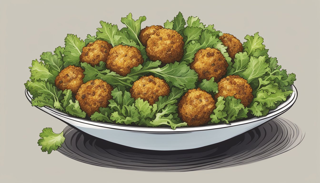 A bowl of mixed greens topped with crispy falafel pieces and a sprinkle of flavor enhancers