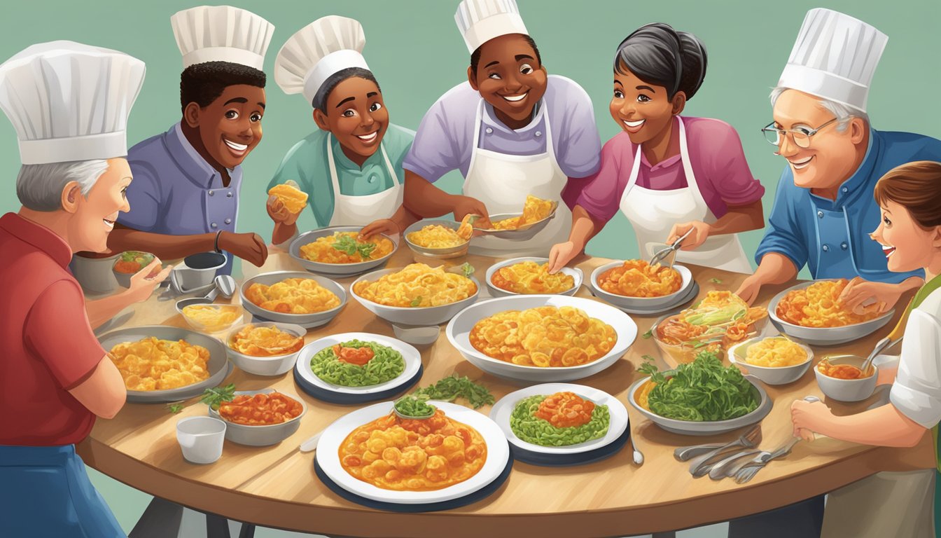 A group of people gather around a table, sharing and discussing various creative ways to enhance and personalize their Chef Boyardee ravioli dishes