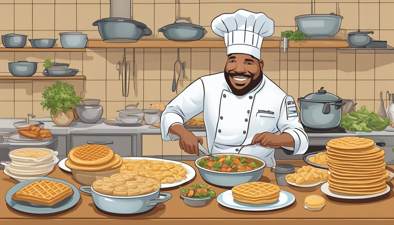 A chef uses Bisquick to make a variety of main course dishes, including biscuits, chicken pot pie, and savory waffles