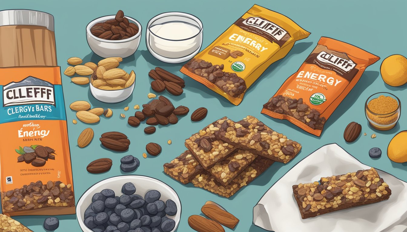 A kitchen counter with various ingredients and Clif Bar Energy Bars laid out for a recipe