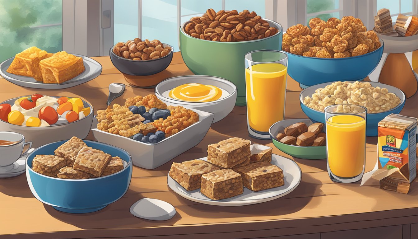 A colorful spread of breakfast foods and Clif Bar energy bars on a buffet table