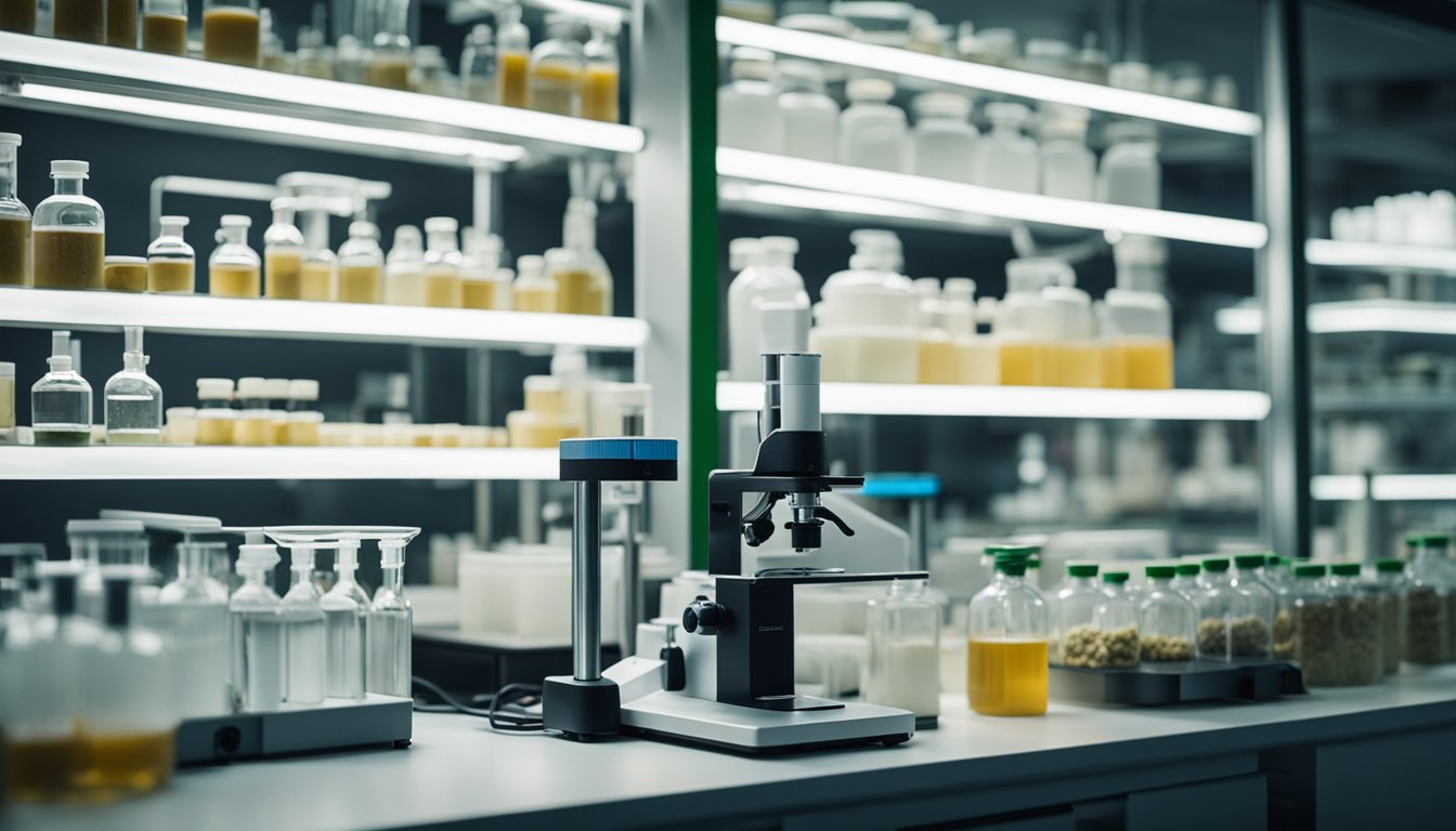 A laboratory setup with various equipment and containers for preparing bulk xylooligosaccharides