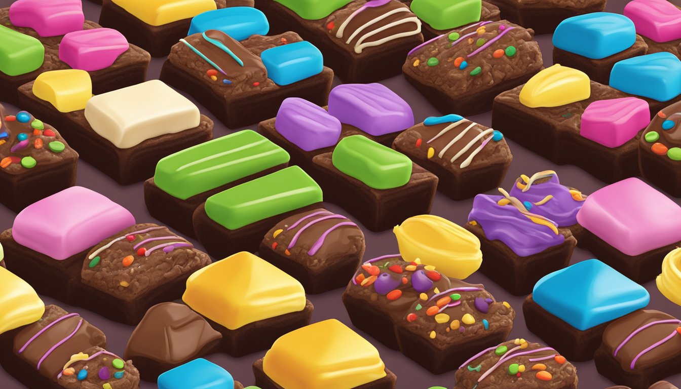 A colorful array of decadent toppings and layers adorning boxed brownie mix cookies