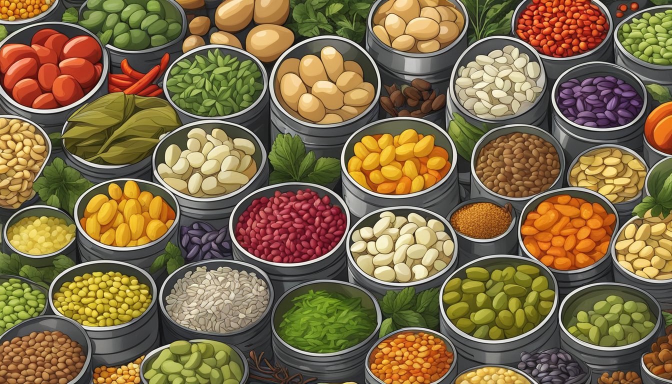 A colorful array of canned lima beans, surrounded by vibrant herbs, spices, and other ingredients, ready to be transformed into a variety of creative and flavorful dishes