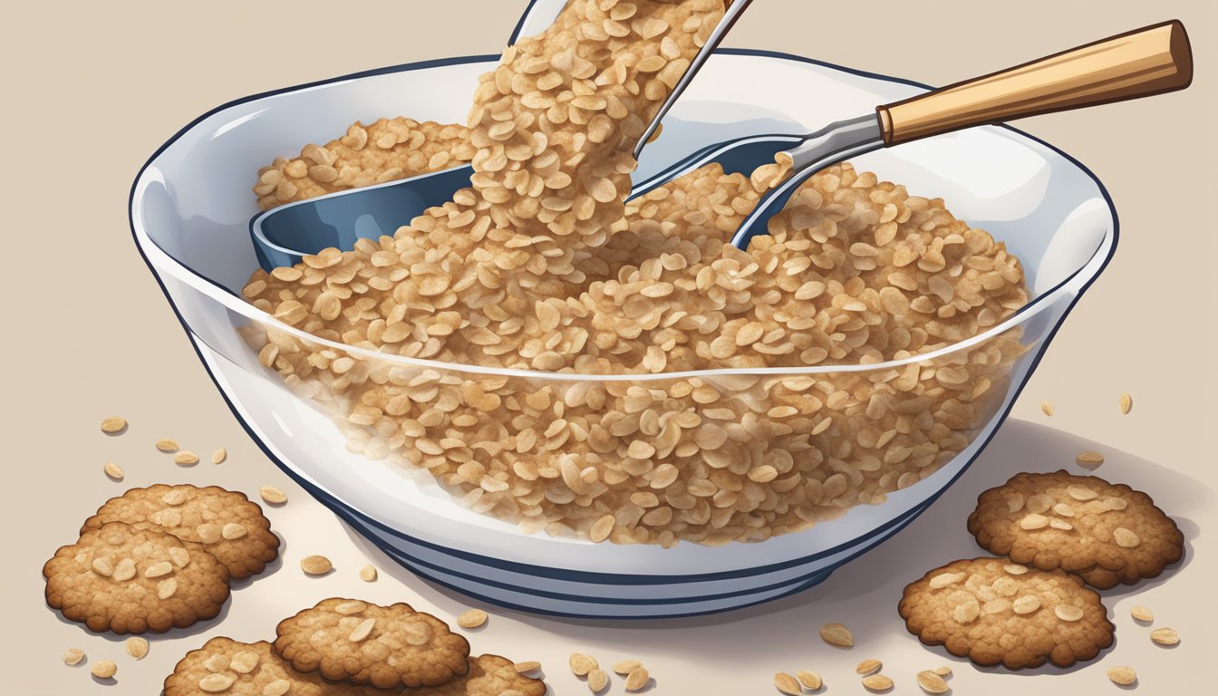 A bowl of instant oatmeal cookie mix-ins being poured into a serving dish