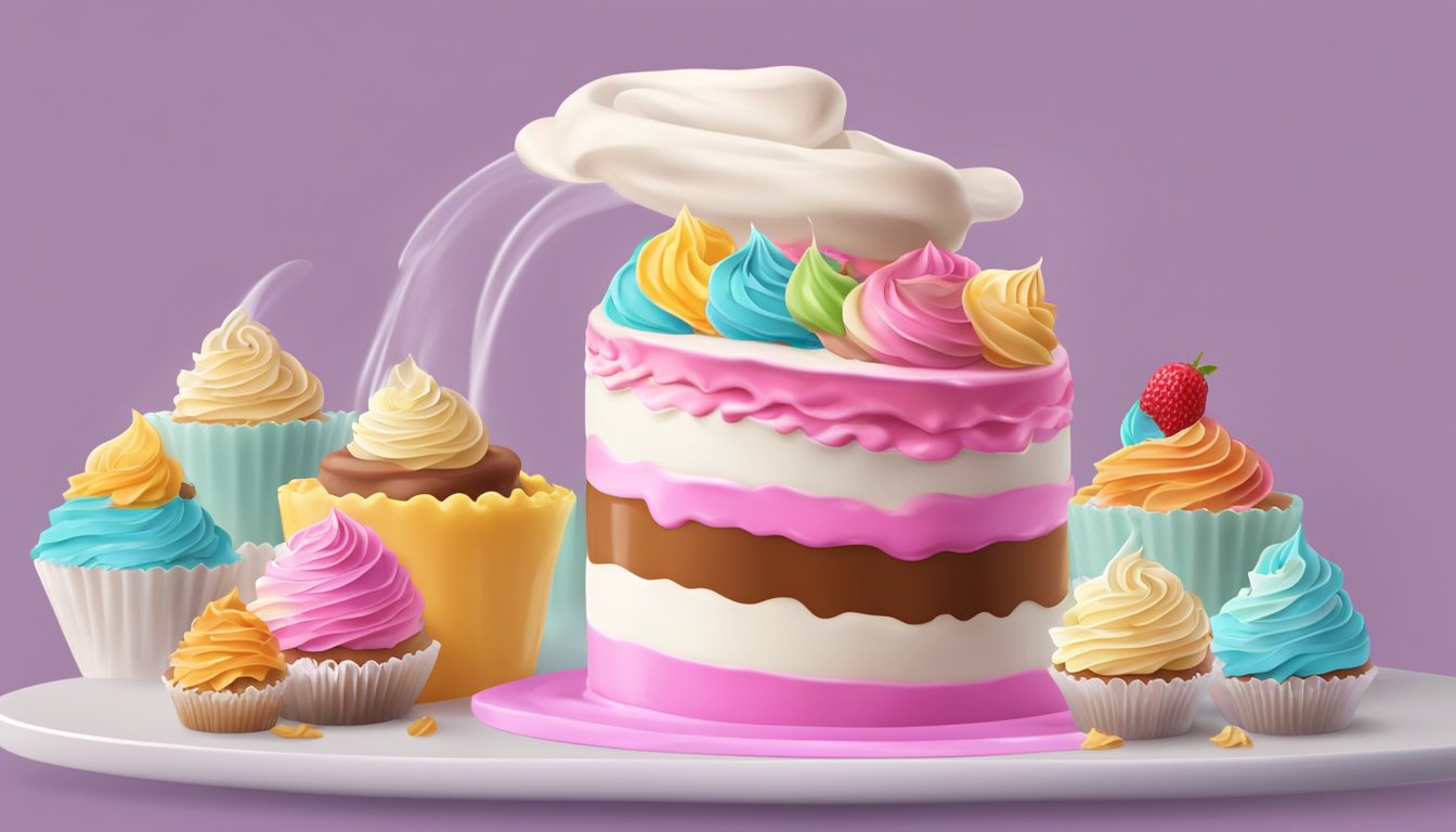 A baker mixes instant pudding into frosting, then decorates cakes and cupcakes with various application techniques