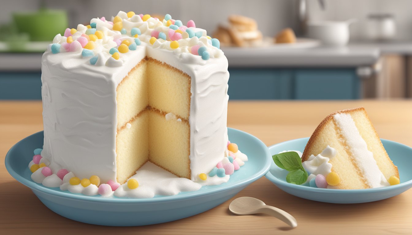 A box of angel food cake mix with added ingredients and a moist, fluffy texture