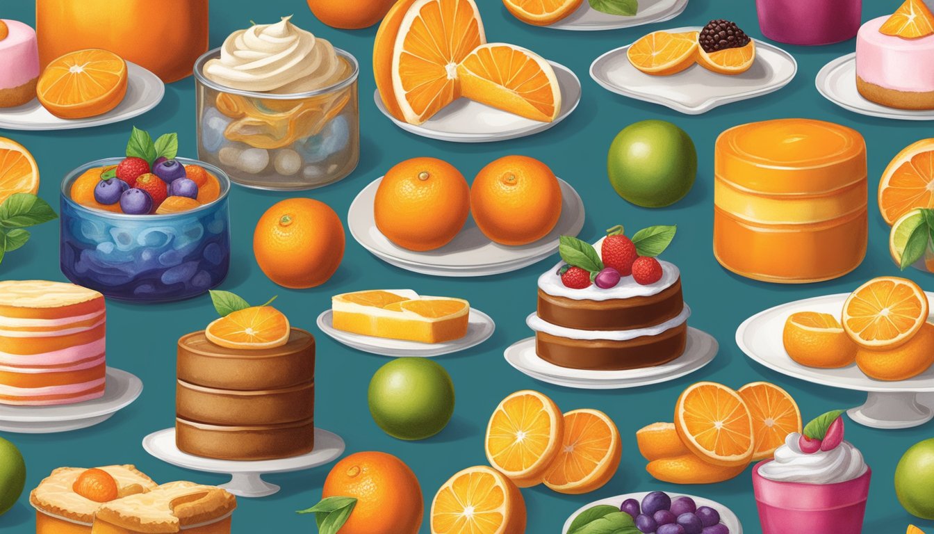 A colorful array of desserts, from cakes to tarts, all featuring the vibrant and juicy canned mandarin oranges as a key ingredient