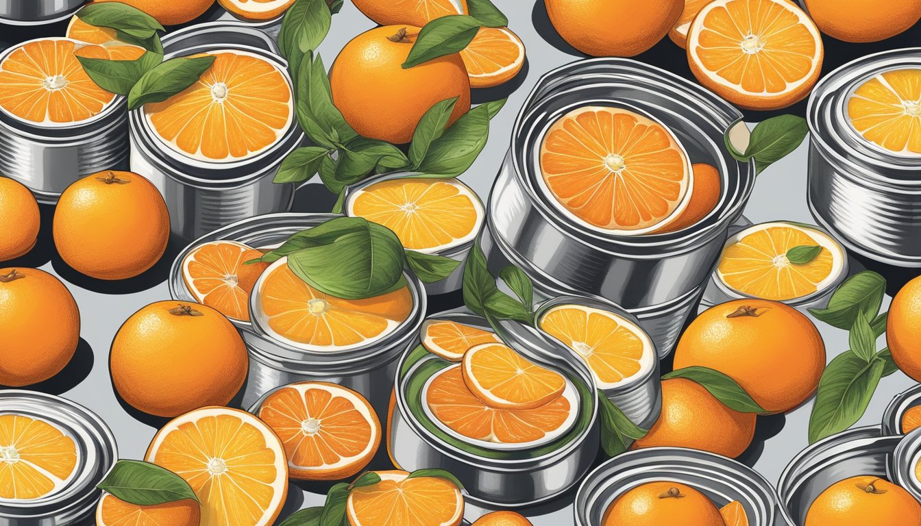 A colorful array of canned mandarin oranges being used in various culinary dishes, from desserts to savory entrees, showcasing the versatility of this ingredient