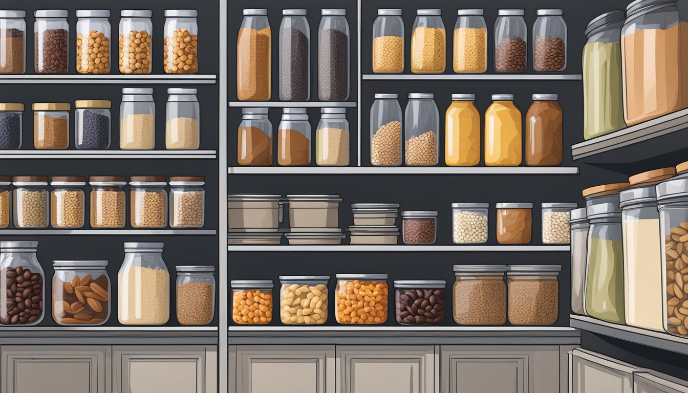 A pantry stocked with cans of beans, jars of whole grains, and bags of dried fruits and nuts, ready to be paired for quick and nutritious meals