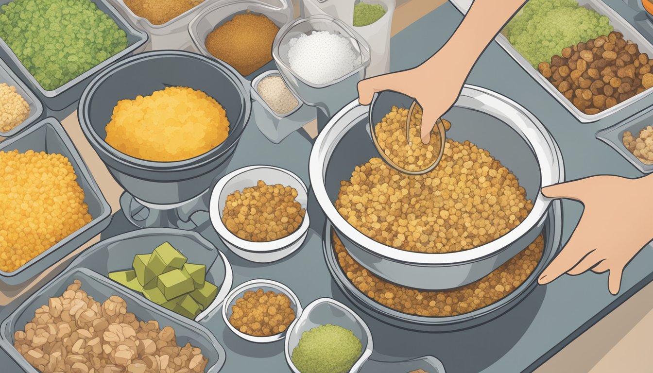 A hand pouring various ingredients into a mixing bowl surrounded by open boxes of different flavored stuffing mix