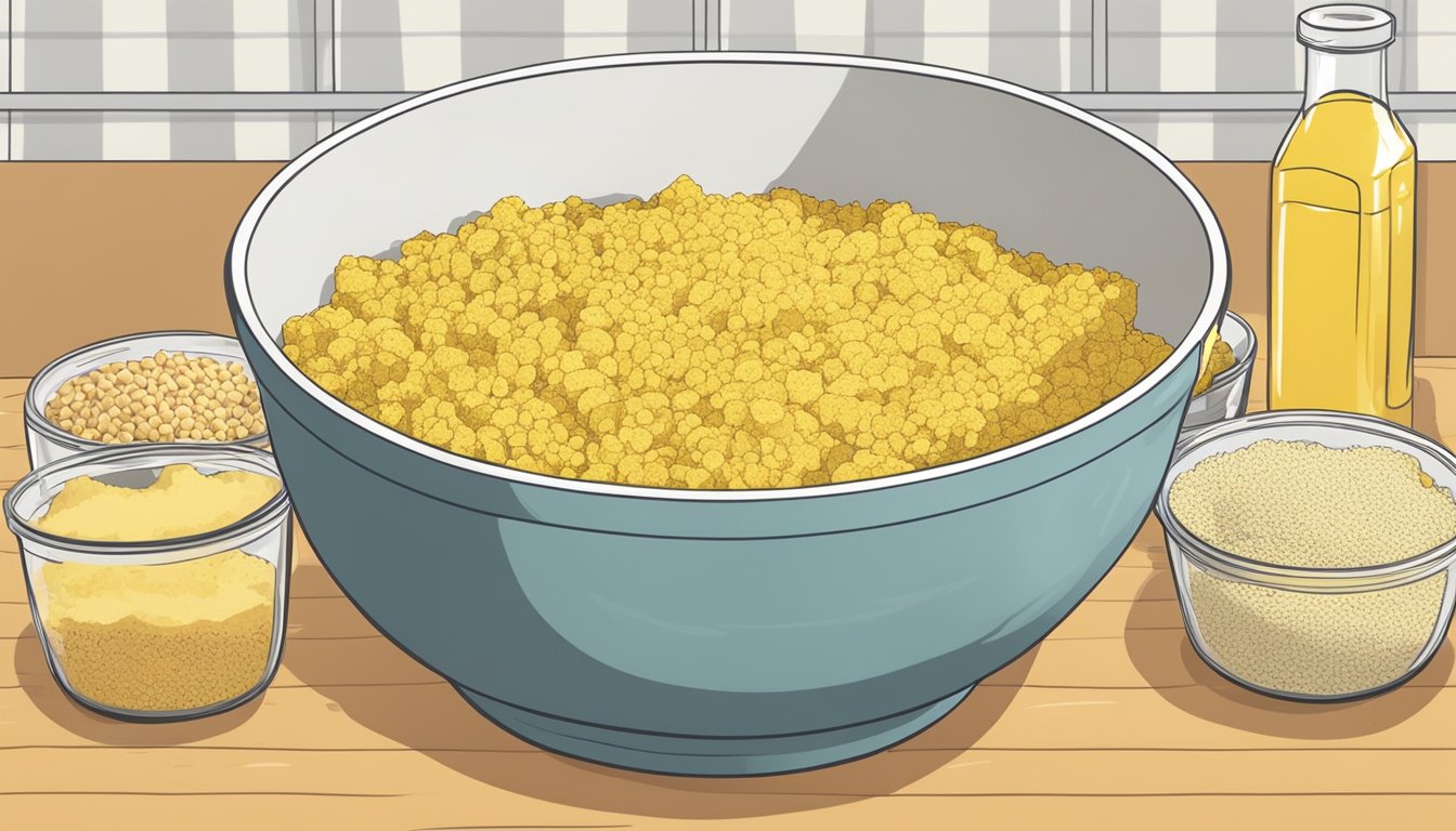 A hand mixing leftover cornbread mix with fresh ingredients in a bowl, ready for baking