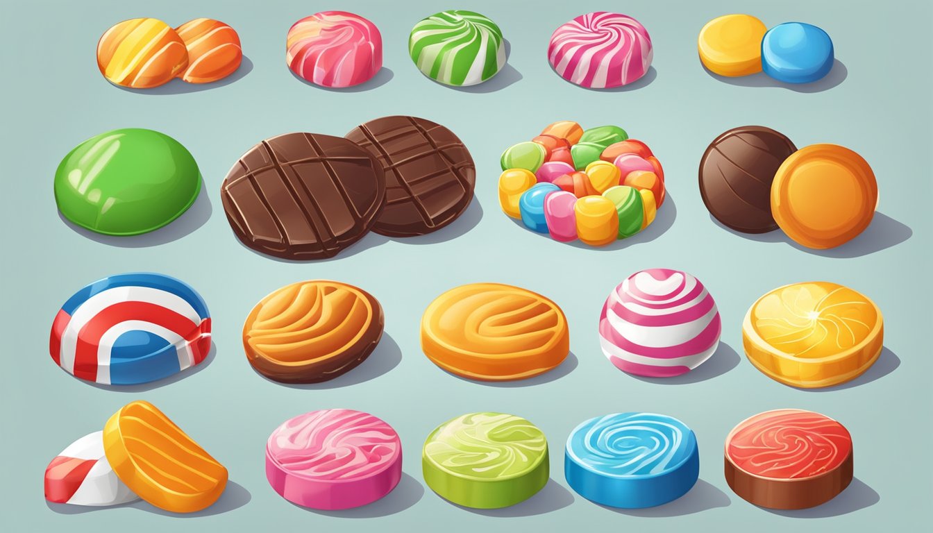 A colorful array of 10 unique candies from different countries, each with its own distinct flavor and ingredient profile