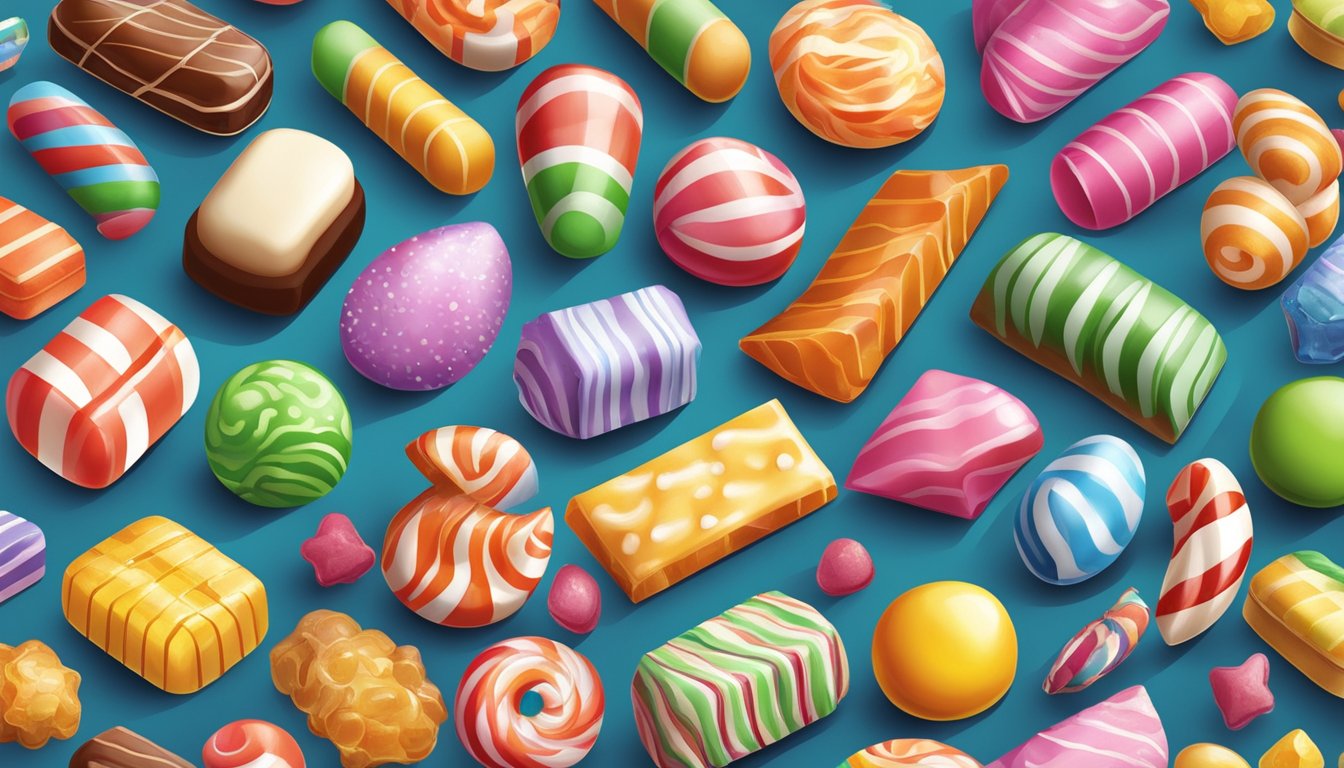 A colorful array of unique candies from various countries, showcasing their innovative and unusual flavors and designs