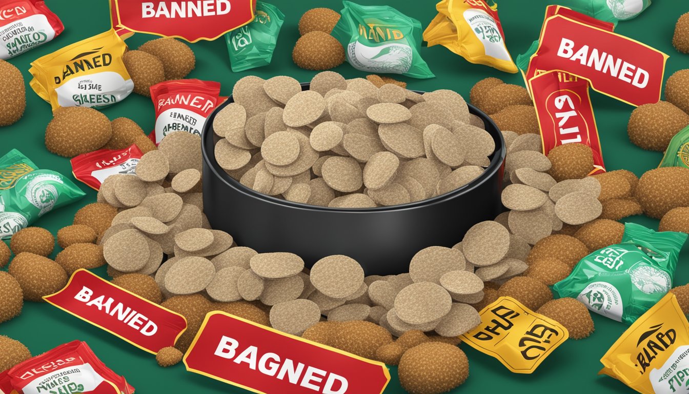 A pile of haggis-flavored chips surrounded by 10 red "banned" signs